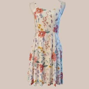 Old Navy White and Pink Floral Cami Fit & Flare Sweetheart Neck Sundress Size M